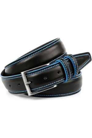 Anthoni Crown Ledergürtel mit Kontrast Stitching in blau