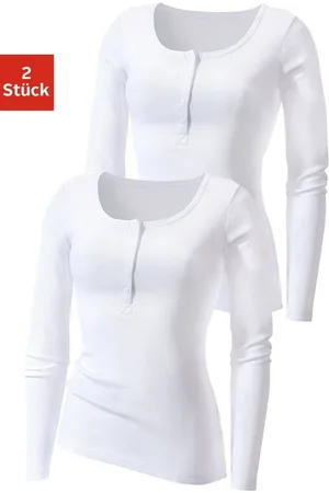 H.I.S Langarmshirt mit kurzer Knopfleiste (2er-Pack) aus modischer Rippqualität