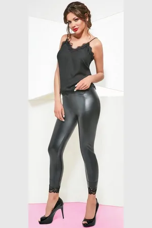 Basbleu Leggings Lederoptik mit dezenter Spitze, Wetlook - Verkäufer: Firstclass Trendstore