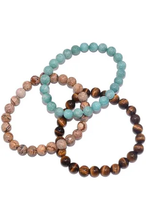 Firetti Armband Set Multipack Schmuck Geschenk Zugarmbänder Steinarmband Edelstein (Set, 3-tlg), Made in Germany - mit Amazonit, Tigerauge, Jaspis