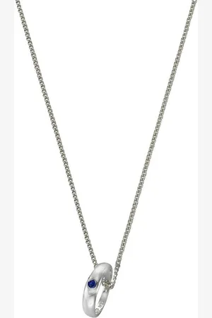 Zeeme Kette mit Anhänger 925 Silber Taufring mit Safir blau