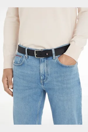 Tommy Hilfiger Ledergürtel DENTON 3,5 Robuster Ledergürtel mit Flag-Label, silberne Schnalle, verstellbar