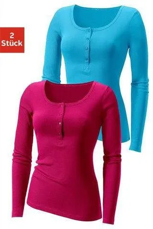 H.I.S Langarmshirt mit kurzer Knopfleiste (2er-Pack) aus modischer Rippqualität