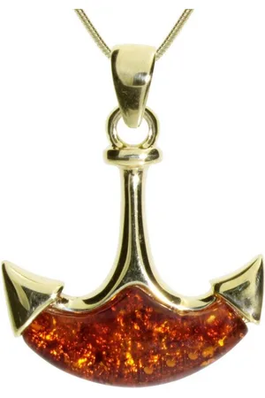 Ostsee-Schmuck Kette mit Anhänger - Anker - Silber 925/000, vergoldet - Bernstein (2-tlg) - Verkäufer: