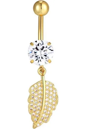 Karisma Bauchnabelpiercing Edelstahl 316L Vergoldet Anhänger Bananabell Blatt Zirkonia HB367 - Verkäufer: Schmuck