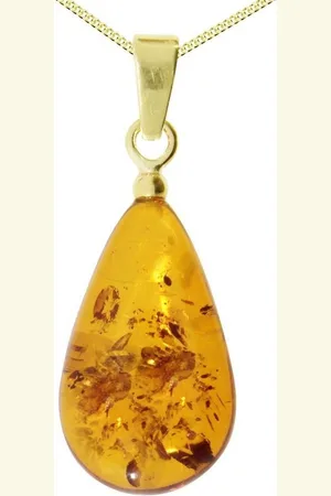 Ostsee-Schmuck Kette mit Anhänger - Tropfen flach, ca. 17 mm lang - Silber 925/000, (2-tlg) - Verkäufer: