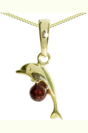Ostsee-Schmuck Kette mit Anhänger - Delphin - Silber 925/000, vergoldet - Bernstein (2-tlg) - Verkäufer: