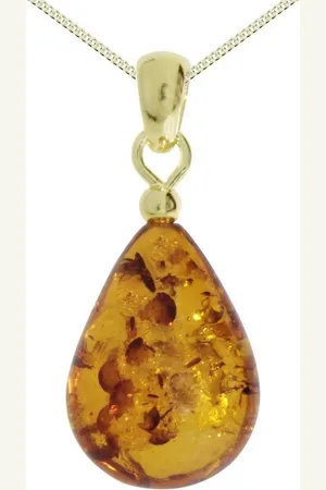 Ostsee-Schmuck Kette mit Anhänger - Tropfen flach, ca. 20 mm lang - Silber 925/000, (2-tlg) - Verkäufer: