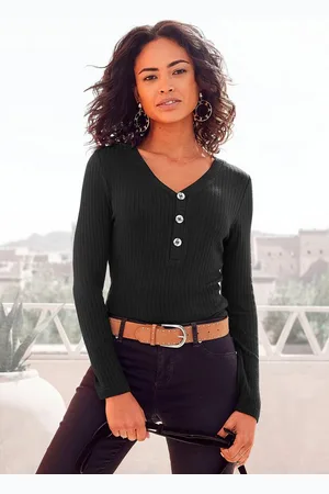 Lascana Langarmshirt mit kurzer Knopfleiste aus weicher Viskose-Ripp-Qualität