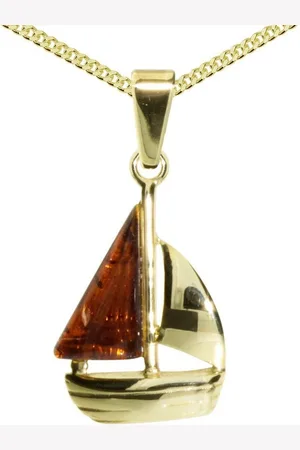 Ostsee-Schmuck Kette mit Anhänger - Schiffchen - Silber 925/000, vergoldet - Bernste (2-tlg) - Verkäufer: