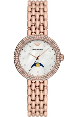 Emporio Armani Quarzuhr AR11462, Armbanduhr, Damenuhr, Perlmutt, Mondphase, Edelstahlarmband