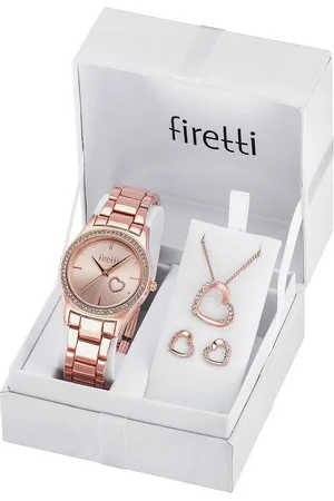 Firetti Quarzuhr, (Set, 5-tlg., mit Anhänger, Kette und 1 Paar Ohrsteckern), Armbanduhr, Damenuhr, Glassteine, Geschenkidee