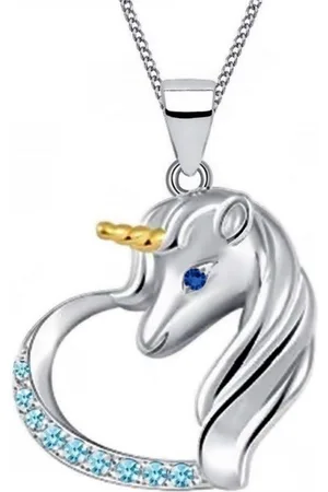 Goldene Hufeisen Kette mit Anhänger Halskette Einhorn Herz Pferd 925 Silber mit Zirkonia (Anhänger mit Kette, inkl. Etui), Rhodiniert - Verkäufer:
