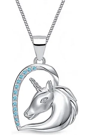 Goldene Hufeisen Kette mit Anhänger Mädchen Kinder Kette Einhorn Pferd aus 925 Silber Herz Zirkonia (Set Schmuckset, inkl. Etui), Rhodiniert - Verkäufer: