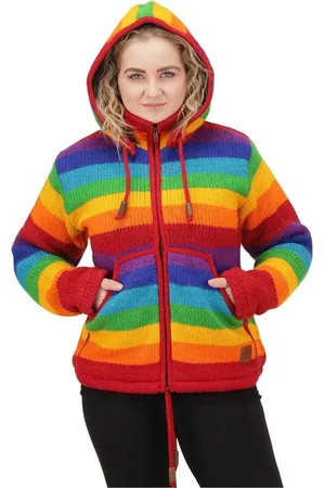 Kunst und Magie Kapuzenstrickjacke Damen Regenbogen Strickjacke Wolle +Fleecefutter&abnehmbarer Kapuze - Verkäufer: