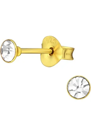 Goldene Hufeisen Paar Ohrstecker 3mm Runde Zirkonia Ohrstecker 925 Sterling Silber Vergoldet (1 Paar, inkl. Etui), anlaufgeschützt, mit Zirkonia - Verkäufer: