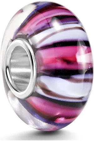 Materia Bead Glasperle Streifen Lila Pink Weiß 1665, Kern aus 925 Sterling Silber - Verkäufer: Schmuck