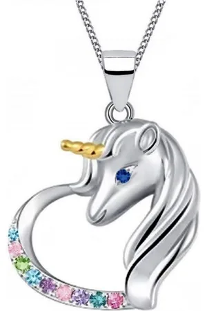 Goldene Hufeisen Kette mit Anhänger Halskette Einhorn Herz Pferd 925 Silber mit Zirkonia (Anhänger mit Kette, inkl. Etui), Rhodiniert - Verkäufer: