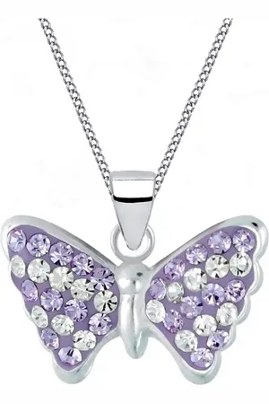 Goldene Hufeisen Kette mit Anhänger Lila Schmetterling Anhänger 38 cm Halskette 925 Silber mit Kristall (2-tlg, inkl. Etui), Kinderschmuck - Verkäufer: