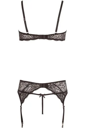Abierta Fina Set: Bügel-BH Dessous-Set mit Nippelringen und Strumpfhalter - (3-tlg) mit Spitze, ouvert - Verkäufer: Sandritas