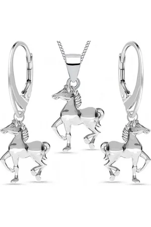 Goldene Hufeisen Schmuckset Pferde Set Anhänger 40cm Kette Brisur Ohrringe 925 Silber Mädchen (4-tlg, inkl. Etui), Mädchen Geschenkset - Verkäufer:
