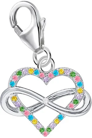 Goldene Hufeisen Charm-Einhänger Charm Anhänger Herz Unendlichkeit mit Zirkonia Bunt 925 Silber (1 Stück, inkl. Etui), Echtschmuck für Damen - Verkäufer: