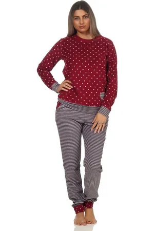 Normann Pyjama Damen Frottee Pyjama mit Bündchen im Herz Tupfen- und Ringeldesign - Verkäufer: Fairway