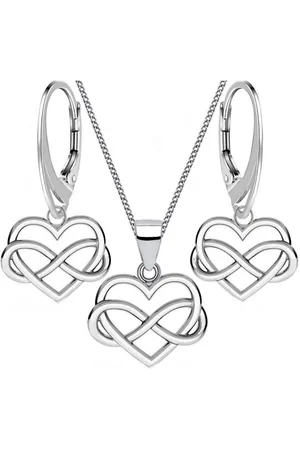 Goldene Hufeisen Schmuckset Unendlichkeit Herz Set Anhänger Kette Brisur Ohrringe 925 Silber (4-tlg, inkl. Etui), mit 40cm Halskette - Verkäufer: