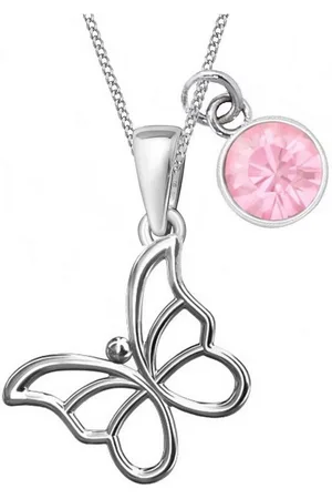 Goldene Hufeisen Kette mit Einhänger Schmetterling Halskette aus 925 Sterling Silber mit Zirkonia Rosa Rund, Kinderkette - Verkäufer: