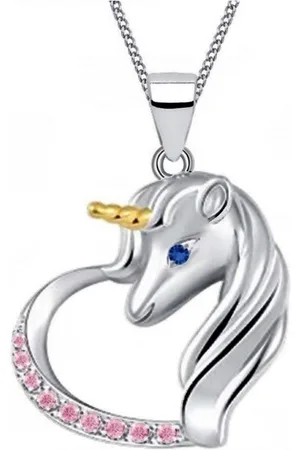 Goldene Hufeisen Kette mit Anhänger Halskette Einhorn Herz Pferd 925 Silber mit Zirkonia (Anhänger mit Kette, inkl. Etui), Rhodiniert - Verkäufer:
