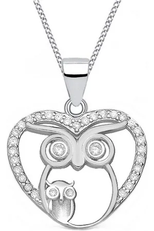 Goldene Hufeisen Kette mit Anhänger Eule Herz Halskette aus 925 Sterling Silber mit Zirkonia (2-tlg, inkl. Etui), Rhodiniert, Anlaufgeschützt - Verkäufer: