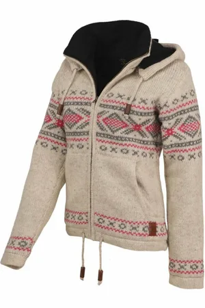 Kunst und Magie Kapuzenstrickjacke Gefütterte Wolljacke Strickjacke Norweger Muster abnehmbarer Kapuze - Verkäufer: