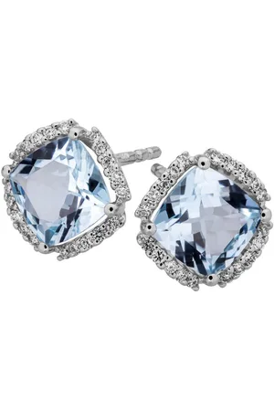 Orolino Paar Ohrstecker Gold 585 mit Blautopas (beh) + 40 Brillanten zus. 0,16ct.
