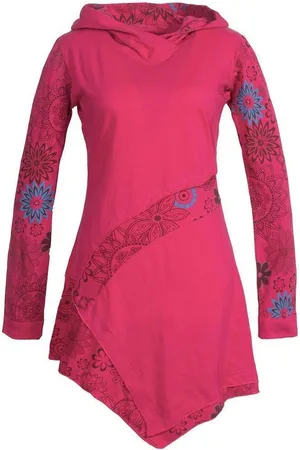 Vishes Jerseykleid Asymmetrisches Langarm Blumen-Kleid mit Kapuze Hippie, Goa, Ethno, Elfen Style - Verkäufer: - Alternative Bekleidung