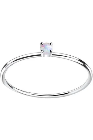 Bungsa Fingerring Ring extra schmal mit gefasstem Opal-Stein aus 925 Silber Damen (Ring) - Verkäufer: