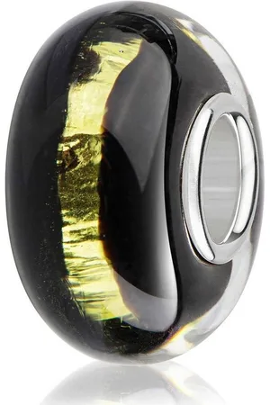 Materia Bead Glasperle Schwarz Glitzerfolie 1481, Kern aus 925 Sterling Silber - Verkäufer: Schmuck