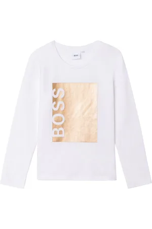 HUGO BOSS Langarmshirt Mädchen Langarmshirt creme gold mit Logo - Verkäufer: coolkids-store