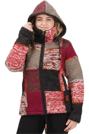 Kunst und Magie Kapuzenstrickjacke Strickjacke Wolle Bunte Patchworkjacke Fleecefutter abnehmbarer Kapuze - Verkäufer: