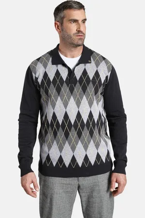 Charles Colby Langarm-Poloshirt EARL JERRY mit Rautenmuster im Vorderteil - Verkäufer: VANDERSTORM VENTURES