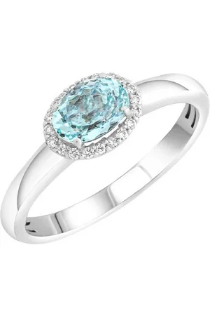 ELLEN K. Fingerring Weißgold 585 mit echtem Aquamarin und 36 Diamanten 0,09ct.