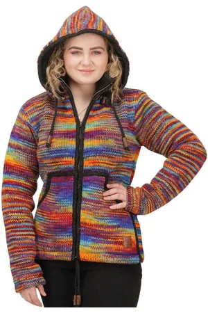 Kunst und Magie Kapuzenstrickjacke Strickjacke Wolle Bunte Regenbogenjacke Fleecefutter abnehmbare Kapuze - Verkäufer:
