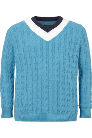Charles Colby V-Ausschnitt-Pullover EARL HAILY im stylischen Zopfmuster - Verkäufer: VANDERSTORM VENTURES