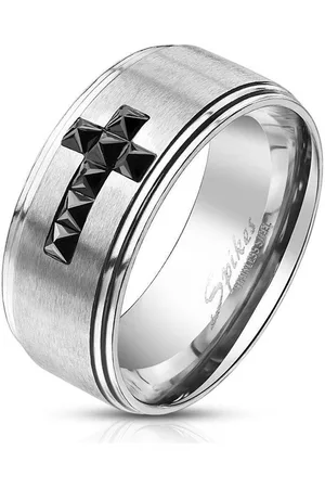 Bungsa Fingerring Ring schwarzes Kristallkreuz aus Edelstahl Herren (Ring) - Verkäufer: