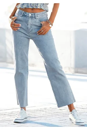 Buffalo Weite Jeans mit leicht ausgefranstem Beinabschluss, Culotte Jeans in 7/8-Länge