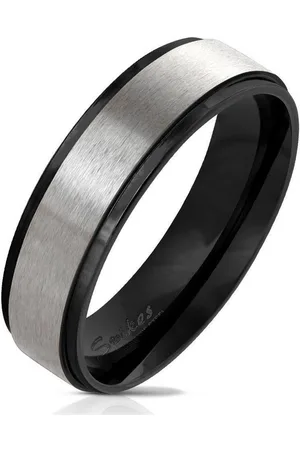 Bungsa Fingerring Ring Silber gebürstet mit schwarzen Außenringen Unisex (Ring) - Verkäufer: