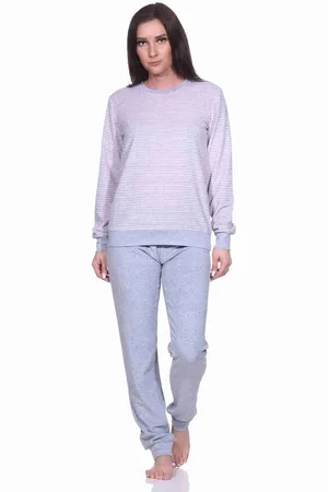 Normann Pyjama Damen Frottee Pyjama langarm mit Bündchen in Streifenoptik - Verkäufer: Fairway