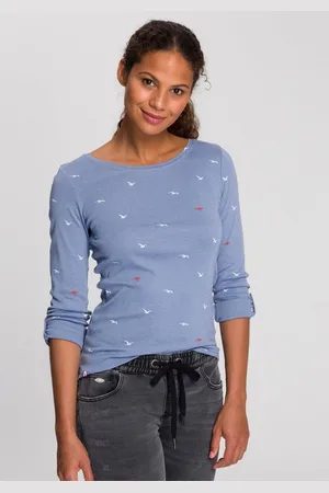 KangaROOS Langarmshirt krempelbare Ärmel, sehr figurbetont, aus elastischer Rippware