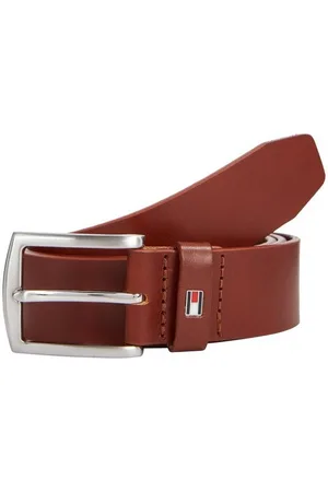 Tommy Hilfiger Ledergürtel DENTON 3,5 Robuster Ledergürtel mit Flag-Label, silberne Schnalle, verstellbar