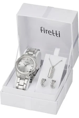Firetti Quarzuhr, (Set, 4-tlg., inkl. Ohrstecker und Kette mit Anhänger), Armbanduhr, Damenuhr, Glassteine, ideal auch als Geschenk