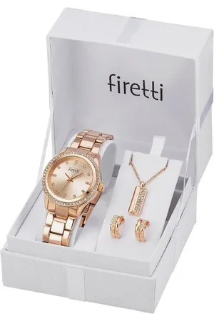 Firetti Quarzuhr, (Set, 4-tlg., inkl. Ohrstecker und Kette mit Anhänger), Armbanduhr, Damenuhr, Glassteine, ideal auch als Geschenk